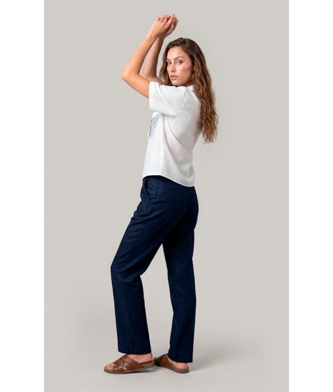 Calça Reta Puro Linho Dark Navy